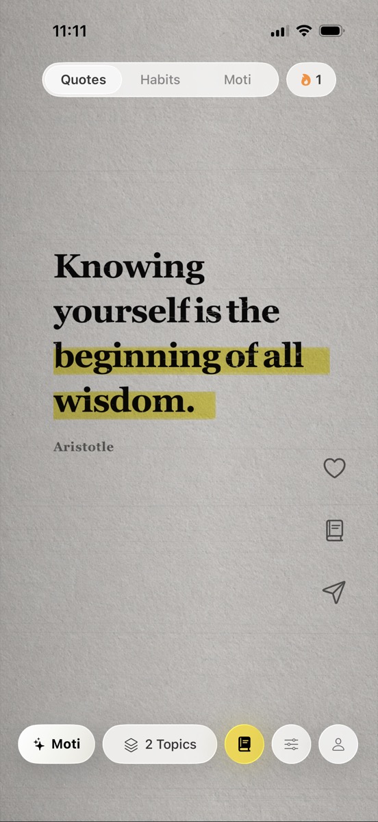 Book quote maker example with printed paper texture and yellow highlighted motivational quote